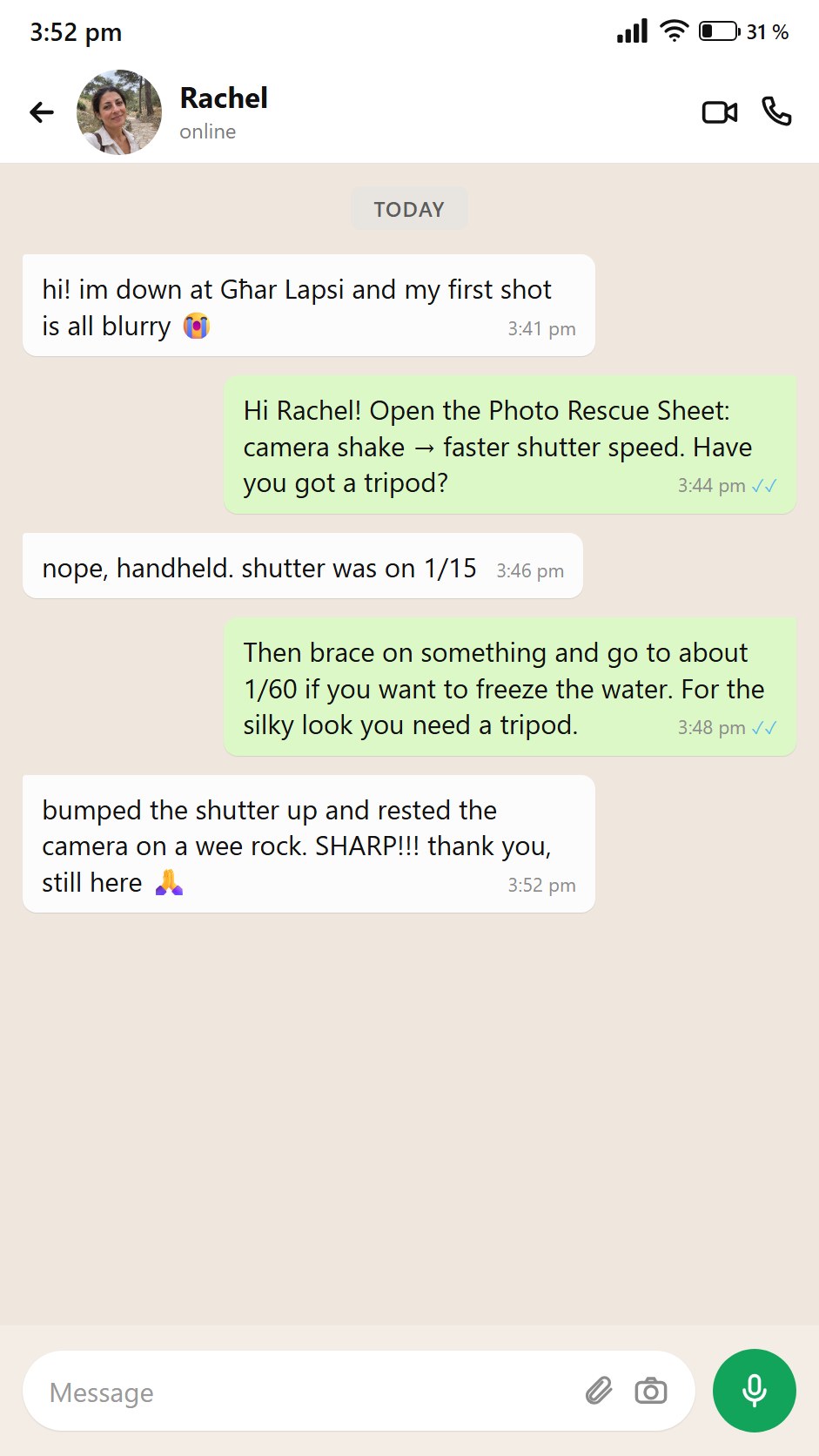 Someone writes that thanks to the Photo Rescue Sheet they fixed a blurry shot on the spot