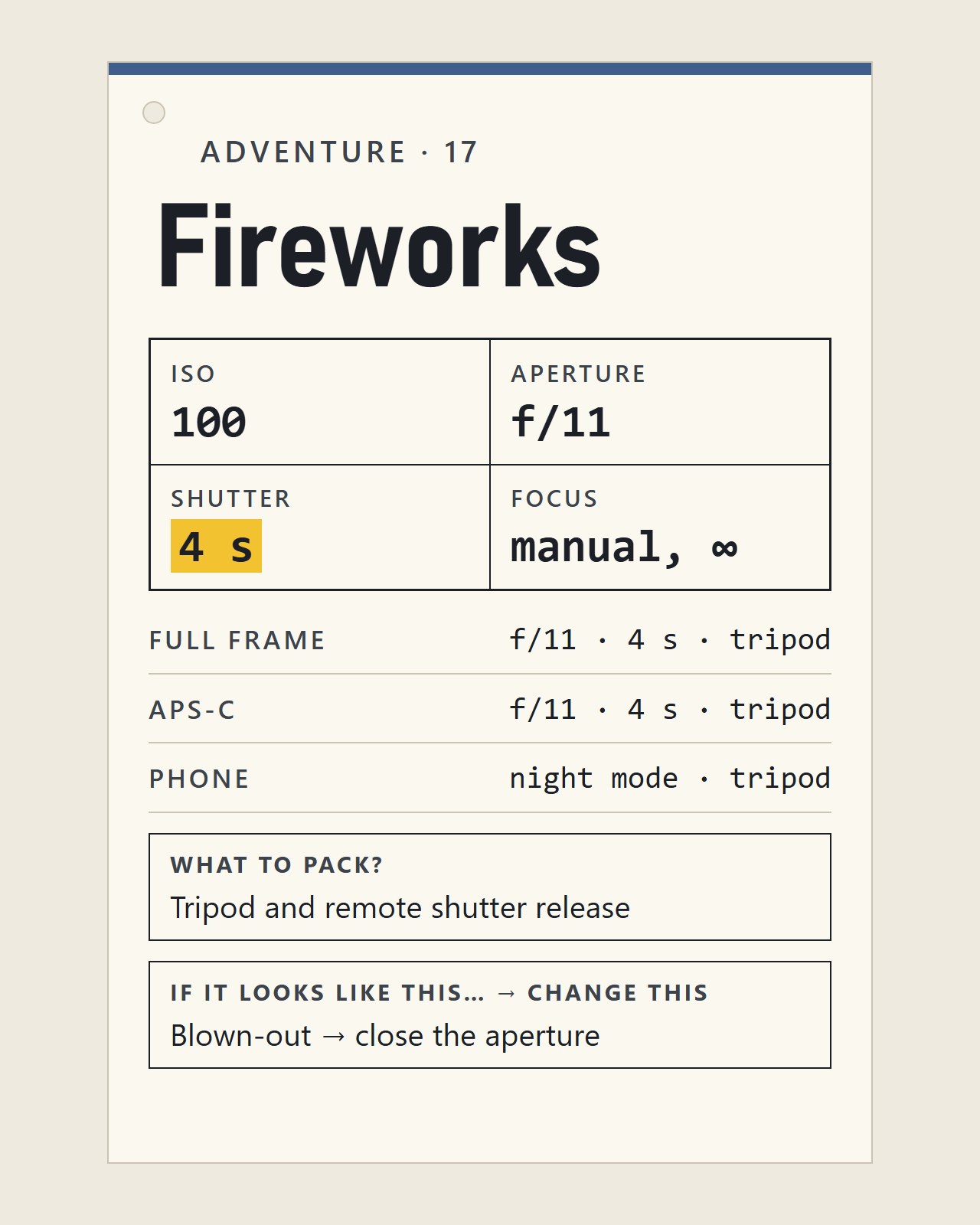 Adventure 17, Fireworks